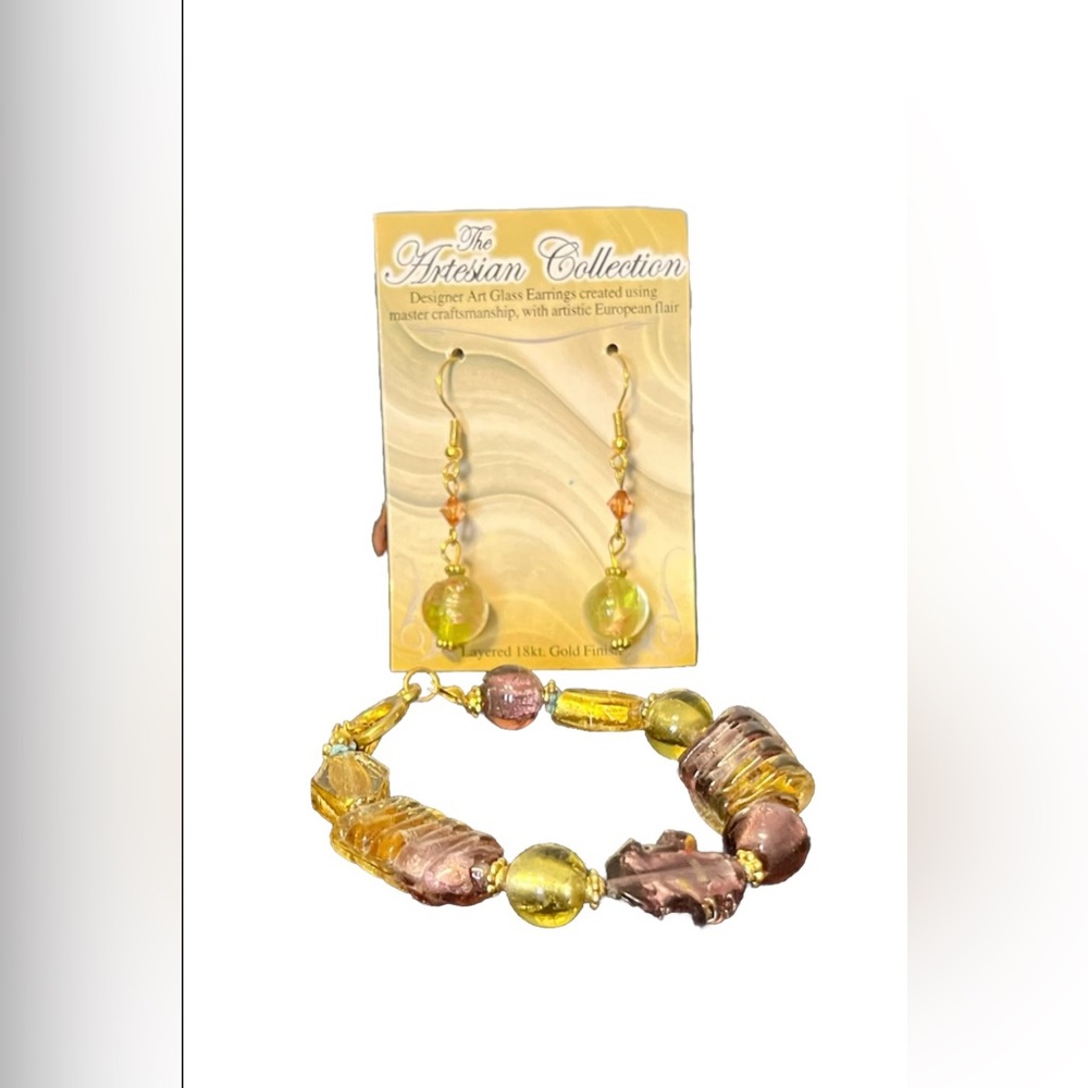 Handcrafted Vibrant Citrine Nuggets w/ Amethyst Bead Bracelet & Earrings. NWOT.
